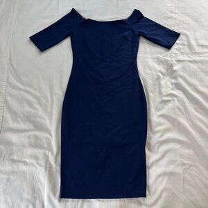 Just Me Royal Blue 1/2 Sleeve Wide Shoulder Fitted Pencil Dress  NWT | Size S